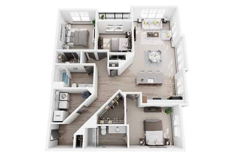 Floor plan for 3 beds, 2 baths, 1407 sqft